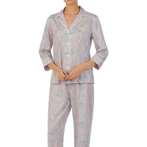 Lauren Ralph Lauren NWT 3/4 Sleeve Paisley Print Pyjamas, Pink/Multi Size Small